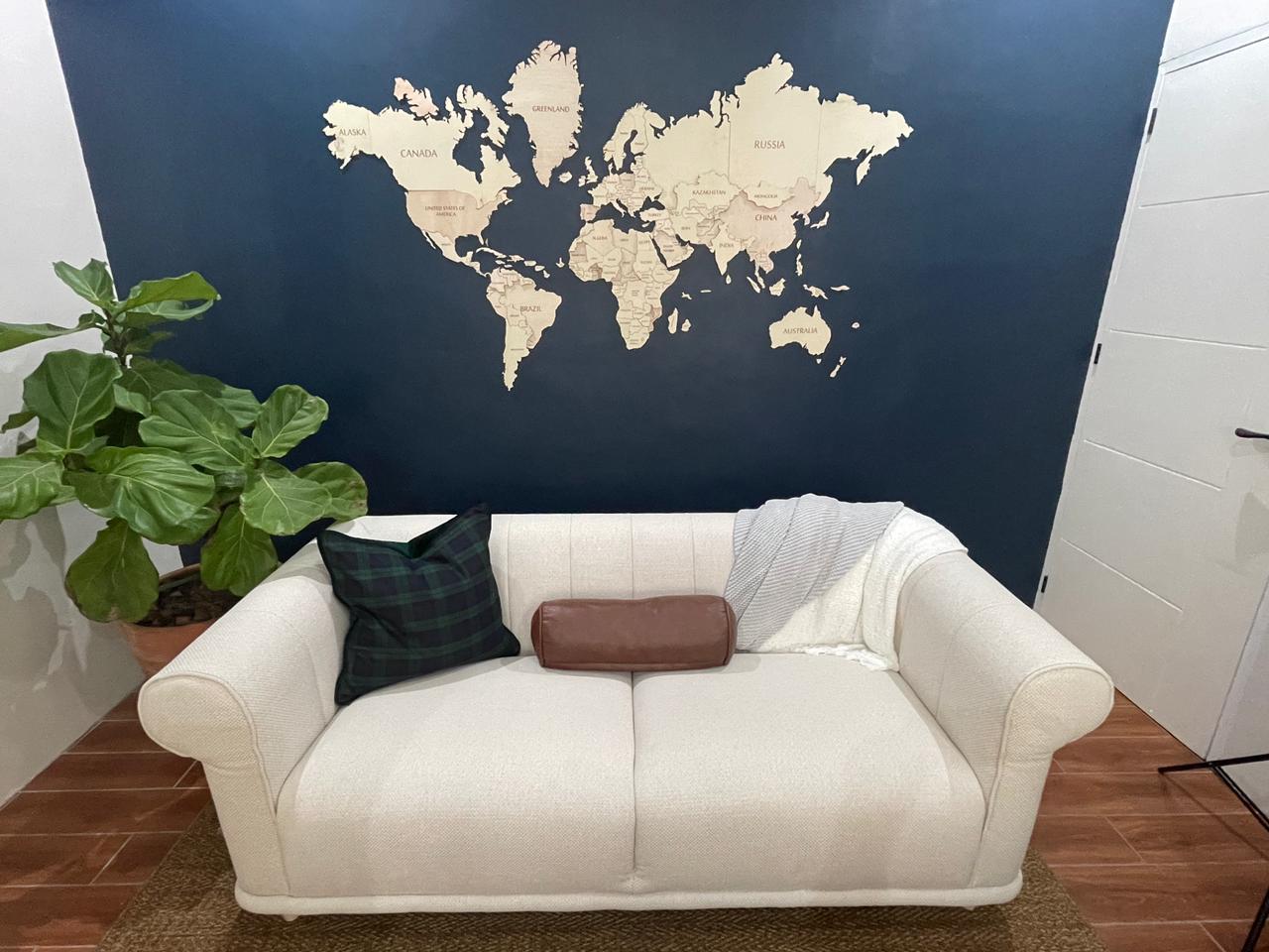 3D Custom Wooden World Map White Wood