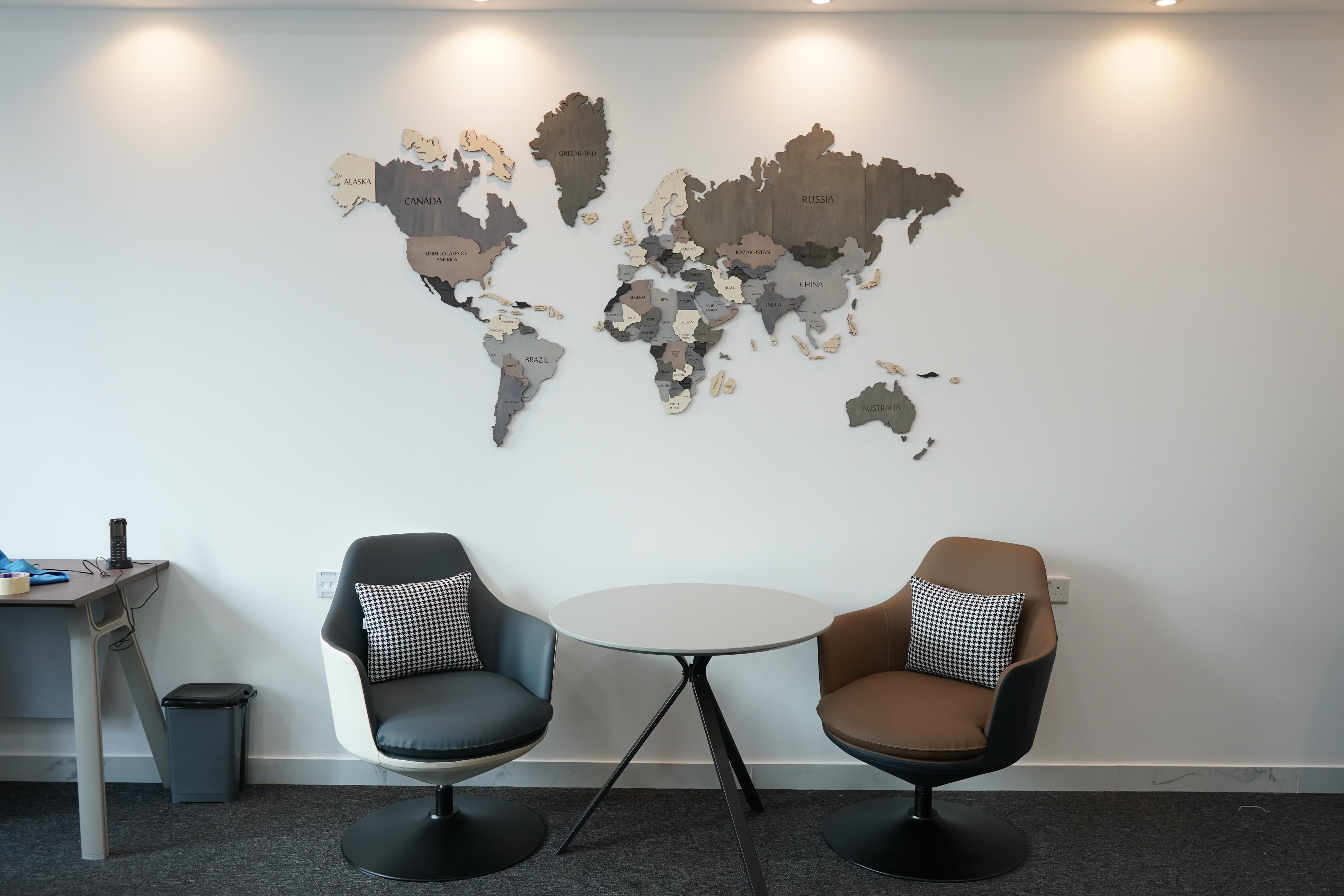 3D Blue Grey White Wooden World Map