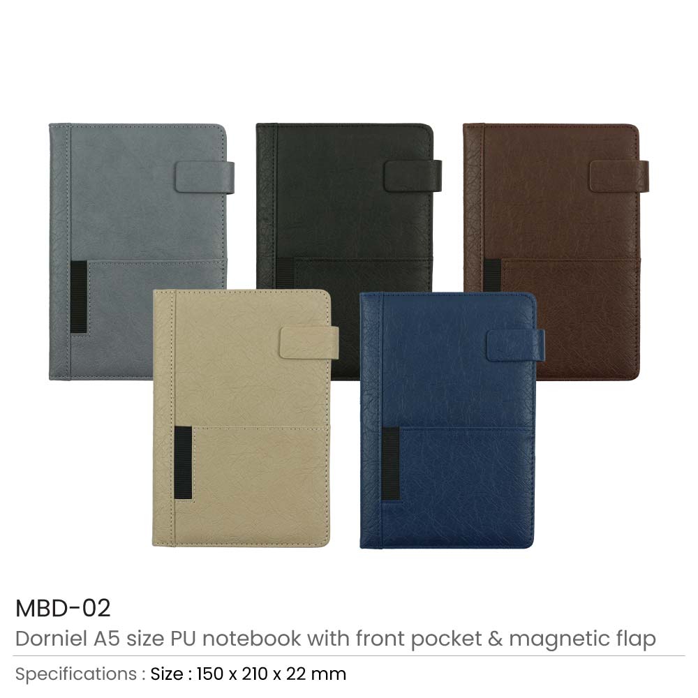 Dorniel A5 PU Notebooks with Front Pocket & Magnetic Flap