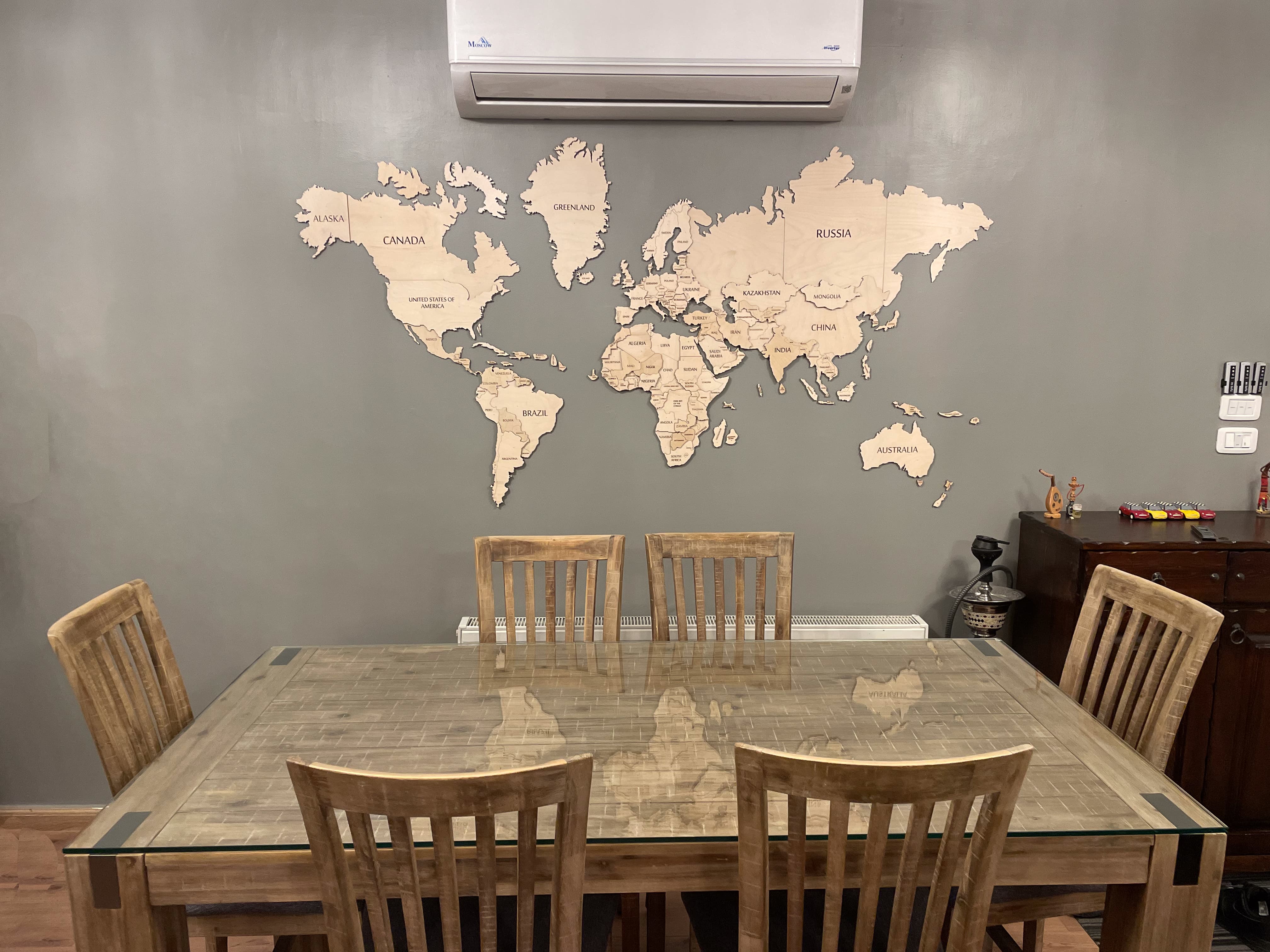 3D Custom Wooden World Map White Wood